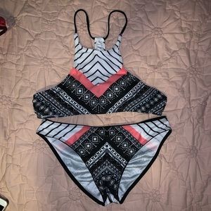 Super cute pink,white,and black halter top bikini